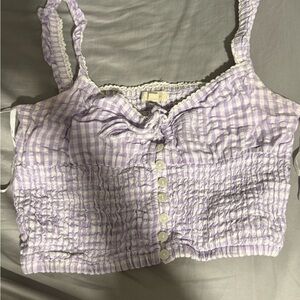 Purple Gingham Smocked Crop Top